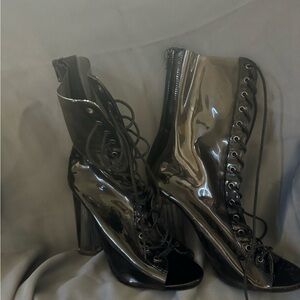 Shiny Black Heeled Boots
